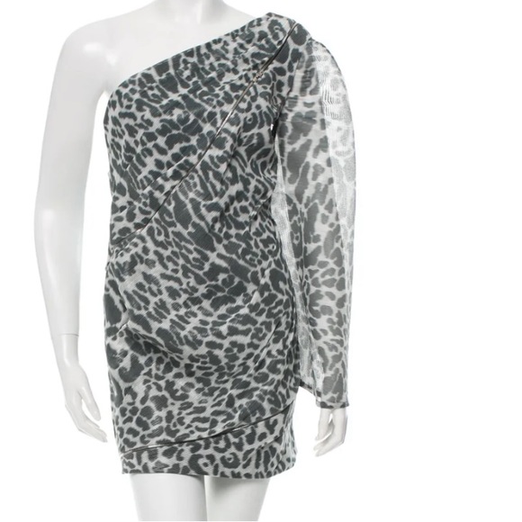 Jay Ahr one Sleeve mini dress size 36 zipper details lined rushing bodycon - Picture 2 of 16